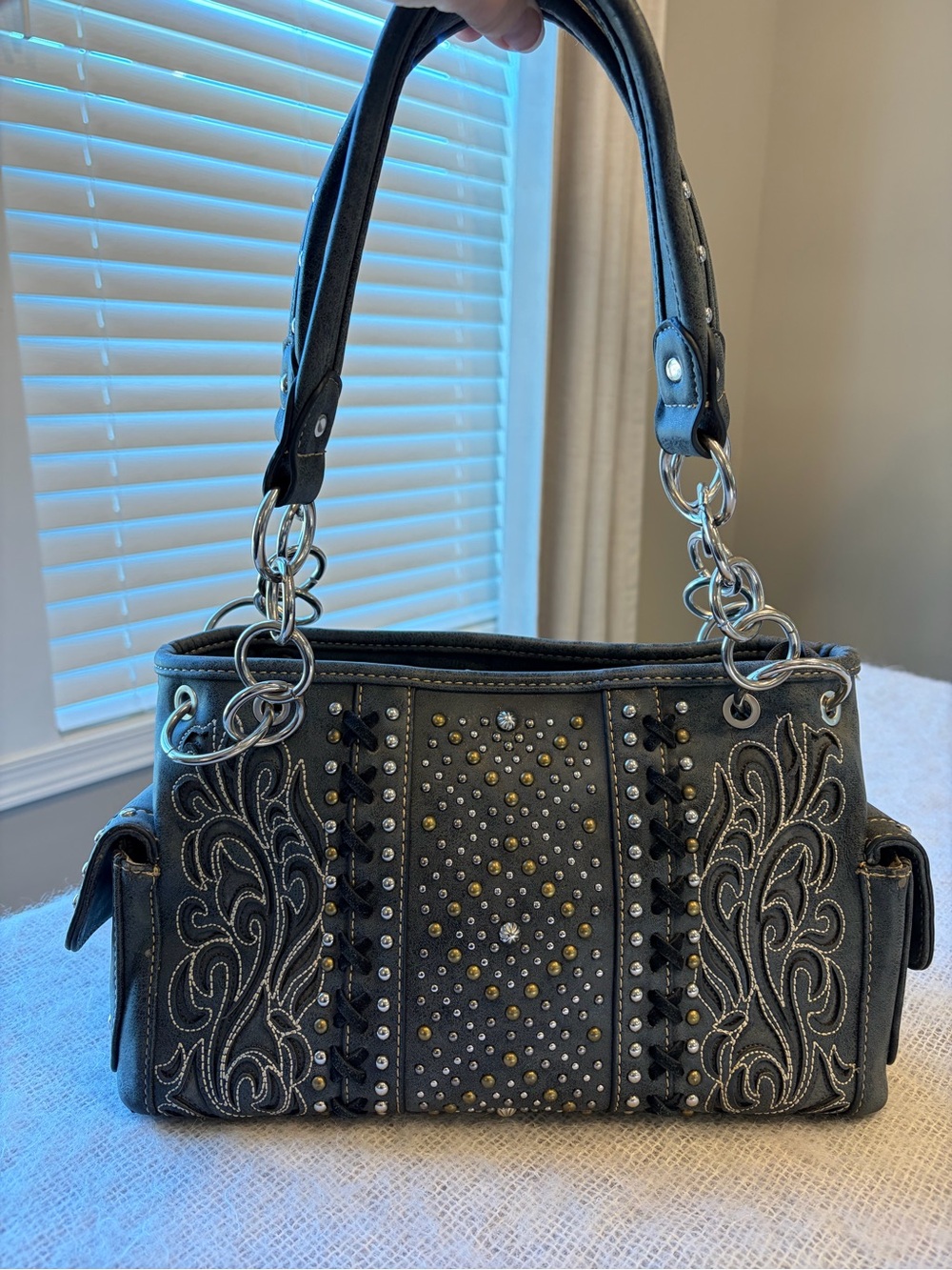 Montana West Studded dark gray Concealed Carry western style Womens Purse